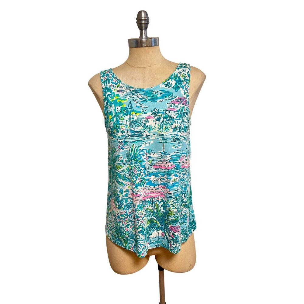Lilly Pulitzer Kristen Tank Top Gustavia Green Sunshine City Toile Small - Picture 4 of 9